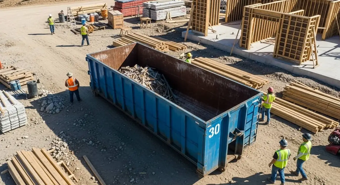 30 yard roll-off dumpster on a Janesville construction site